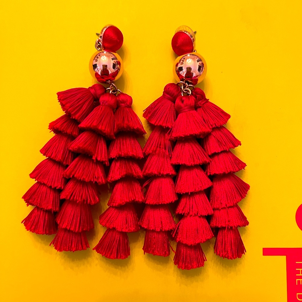 BaubleBar red silk tassel earrings